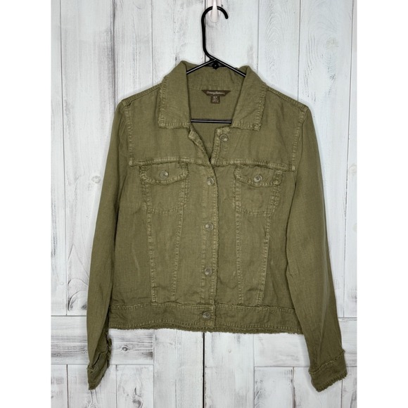 Tommy Bahama Jackets & Blazers - TOMMY BAHAMA TWO PALMS 100% LINEN RAW EDGE BUTTON UP JACKET OLIVE GREEN SMALL